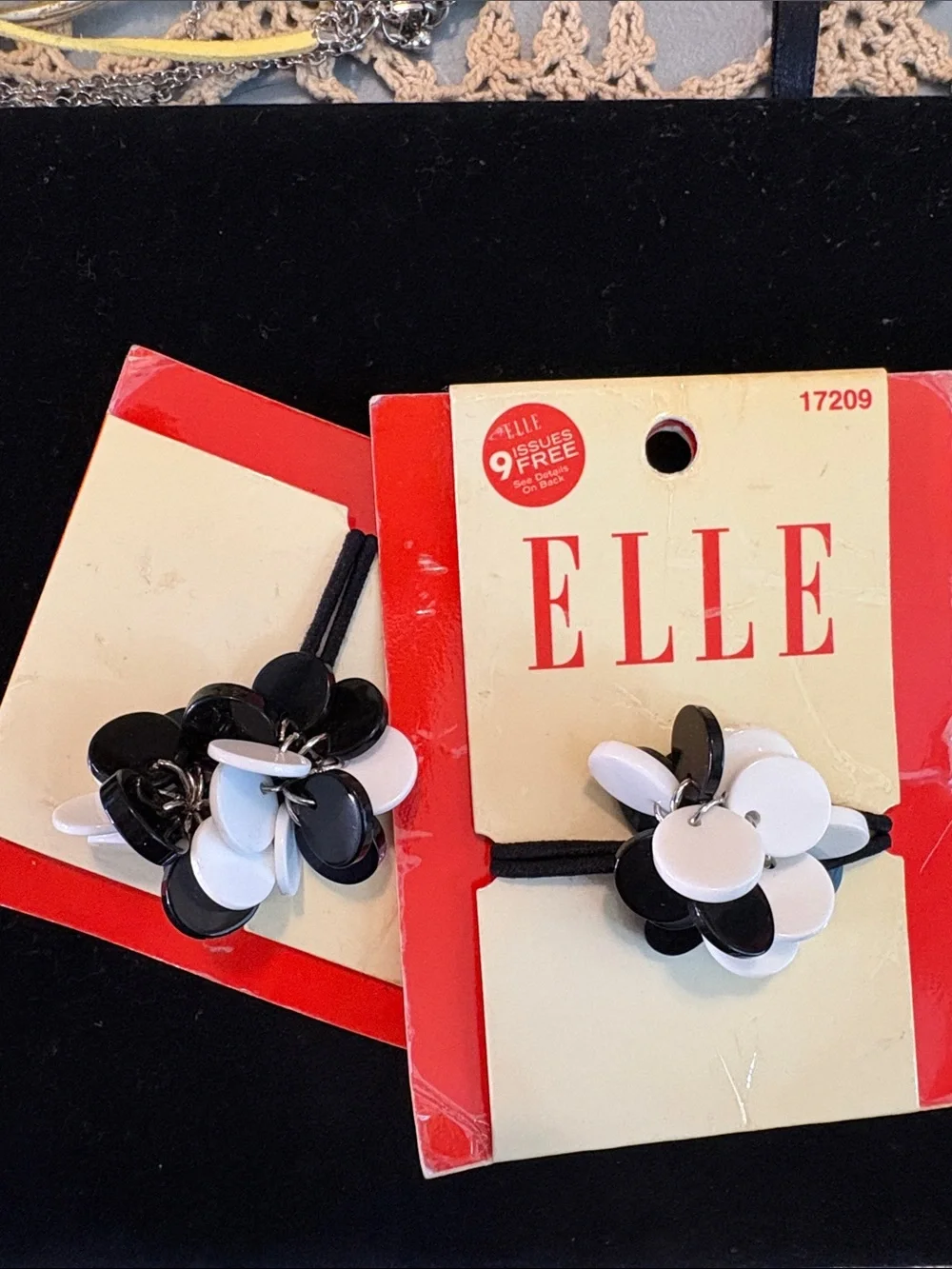 ELLE Black and White Layered Floral Hair Tie Duo